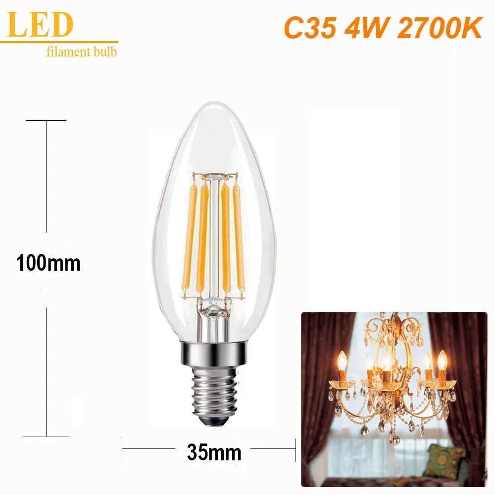 T20 Tubular LED Filament Bulbs - Dimmable E12 E14 Vintage Light Bulbs