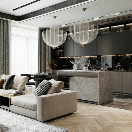 Rose Gold Chandelier Restaurant Bar Kitchen island Hanging Meshmatic Chandelier Net Designer chrome chandelier lighting