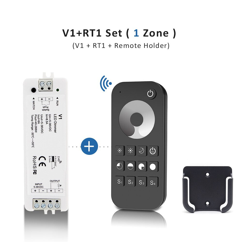 LED Dimmer 12v 24v 36v 2.4G RF Wireless Touch Remote Dimmer Switch RT1 RT6 RT8 V1 Single Color LED Strip Light Controller