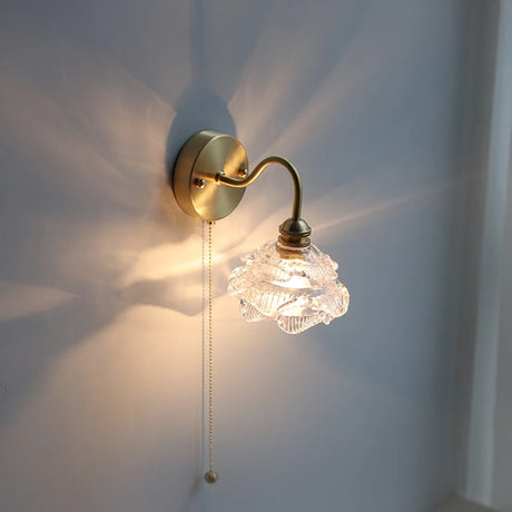 IWHD Flower Glass Copper Wall Lamp Sconce Pull Chain Switch LED Bedroom Bathroom Mirror Stair Light Nordic Modern Wand lamp