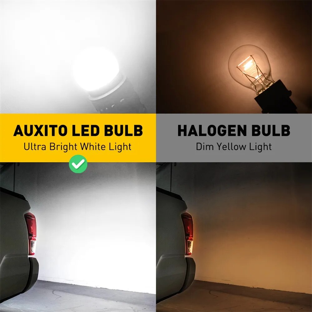 AUXITO 2x P27/7W 3157 LED Turn Signal Backup Reverse Lamp T25 3156 P27W DRL Daytime Running Light Tail Lamp Amber Red White 12V