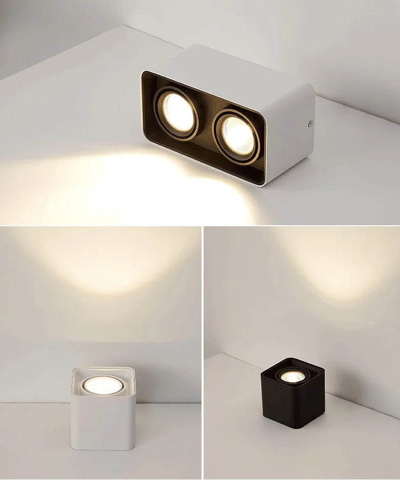 Square Dimmable LED Wall Mounted Downlight 10W 12W 20W COB Spot light Single/Double Head Ceiling Lamp Surface Mounted Down light