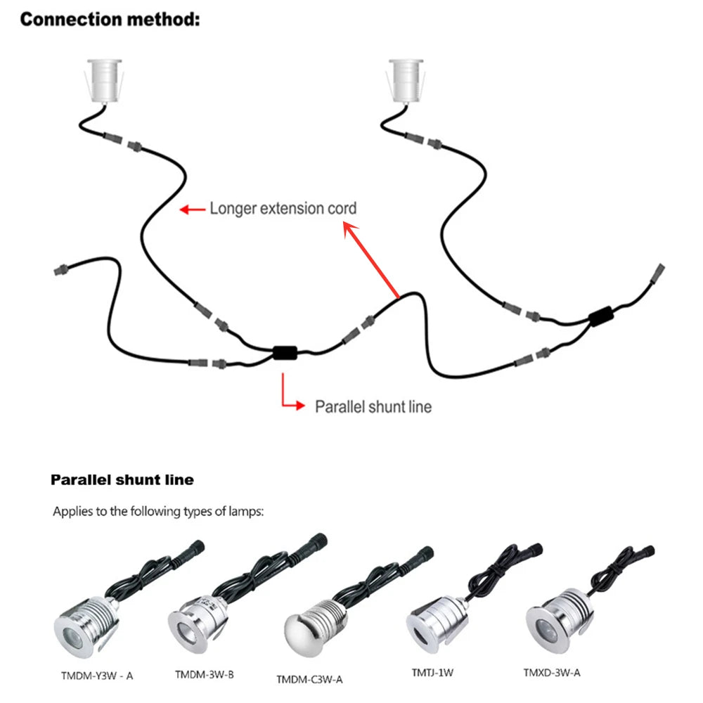 6-Pack 2-Pin Waterproof IP67 LED Extension Cables - 1 Meter (100cm) Male to Female DC Connector