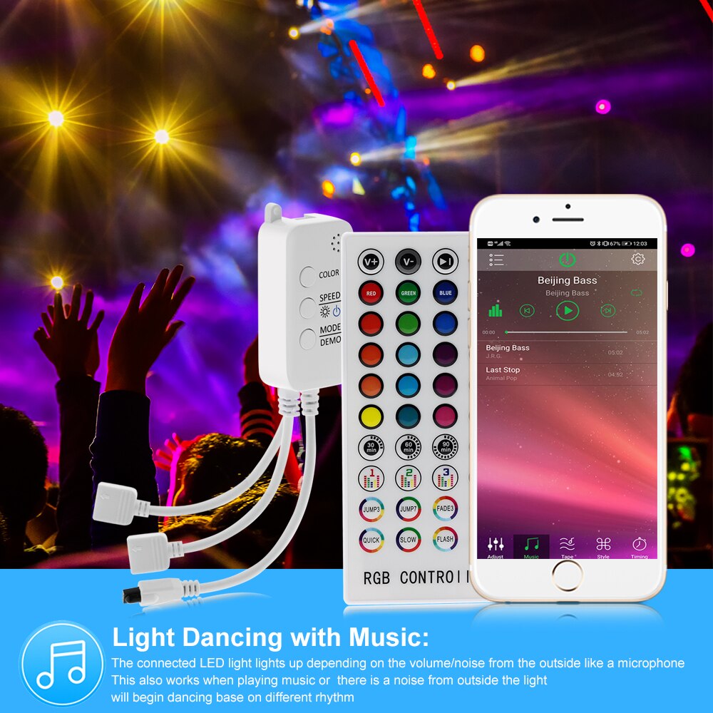 Music Bluetooth Controller RGB Controller DC12V 40Key IR Remote Controller For 2835 5050 RGB LED Strip Lights