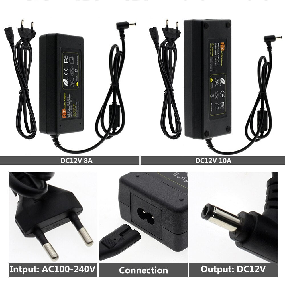 DC12V Adapter AC100-240V Lighting Transformers Output DC12V 1A 2A 3A 5A 6A 8A 10A EU / US Plug Power Supply for LED Strip