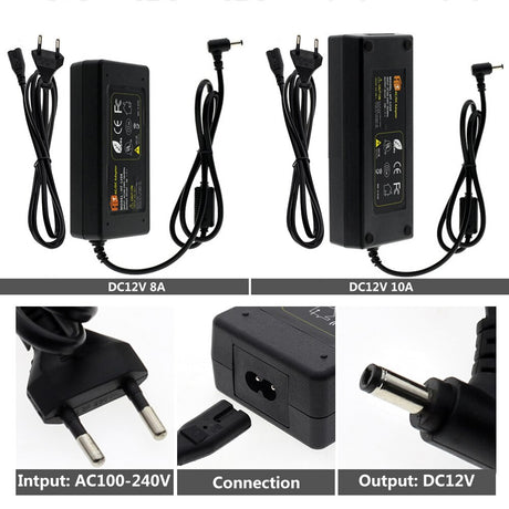 DC12V Adapter AC100-240V Lighting Transformers Output DC12V 1A 2A 3A 5A 6A 8A 10A EU / US Plug Power Supply for LED Strip