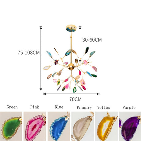 Modern Agate Decors Chandelier Lighting Color Carnelian Branches Hanging Lamp Living Room Bedroom Kitchen Lamp Interior Lighting