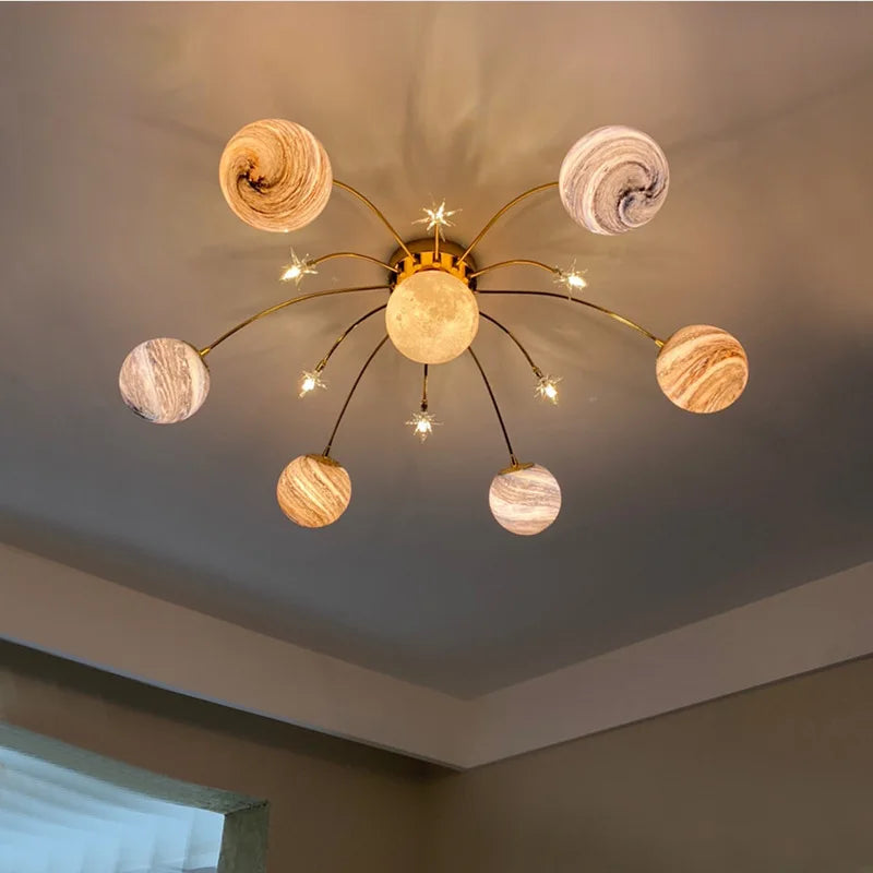 Chandelier For Kids LED Planet Chandelier Living Room Children Kids Room Chandelier Indoor Home Glass Ball Chandelier Kids&#39; Lamp