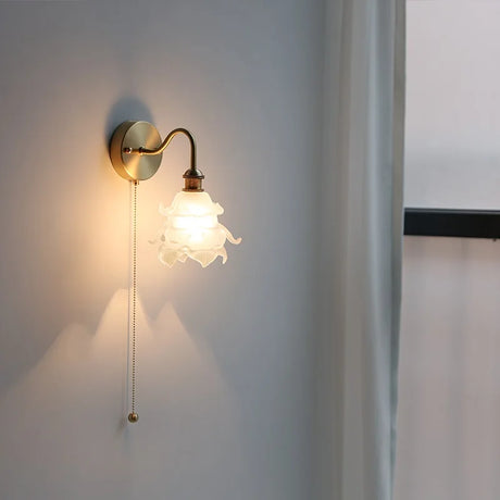 IWHD Flower Glass Copper Wall Lamp Sconce Pull Chain Switch LED Bedroom Bathroom Mirror Stair Light Nordic Modern Wand lamp