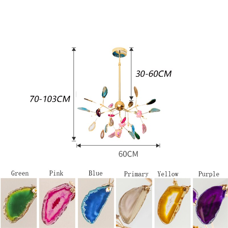 Nordic Luxury LED Chandelier Lighting for Living Room Branches Creative Home Decor Agate Hanging Lamp Interior Kitchen Fixtures