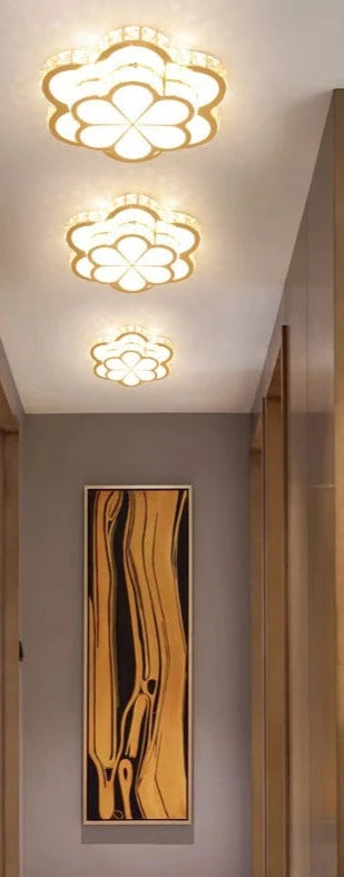 Fashion Flower Crystal LED Aisle Ceiling Chandelier Lamps Gold Plat fonier For Corridor Lustre Corridor Balcony Entrance lighting