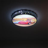 Cartoon Car Round LED Ceiling Light (Dimmable with Remote) - Modern Flush Mount Ceiling Lamp Fixture for Kids Bedroom, Nursery, Playroom & Corridor