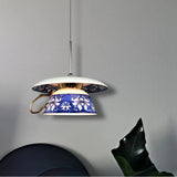Chinese Style Blue Flower Cup Pendant Lights Dining Room Hanging Lamp Kitchen Indoor Lighting Fixtures Home Decor Loft Luminaire