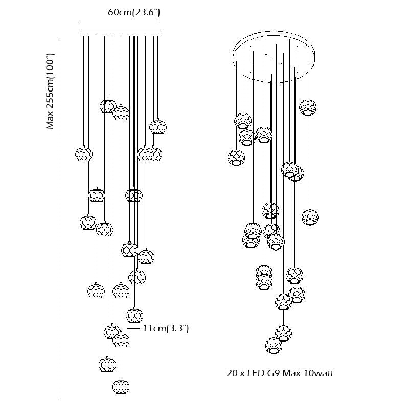 Nordic Luxury Chandelier Stair Lighting Crystal Pendant Light for Kitchen Restaurant Villa G9 Bulb