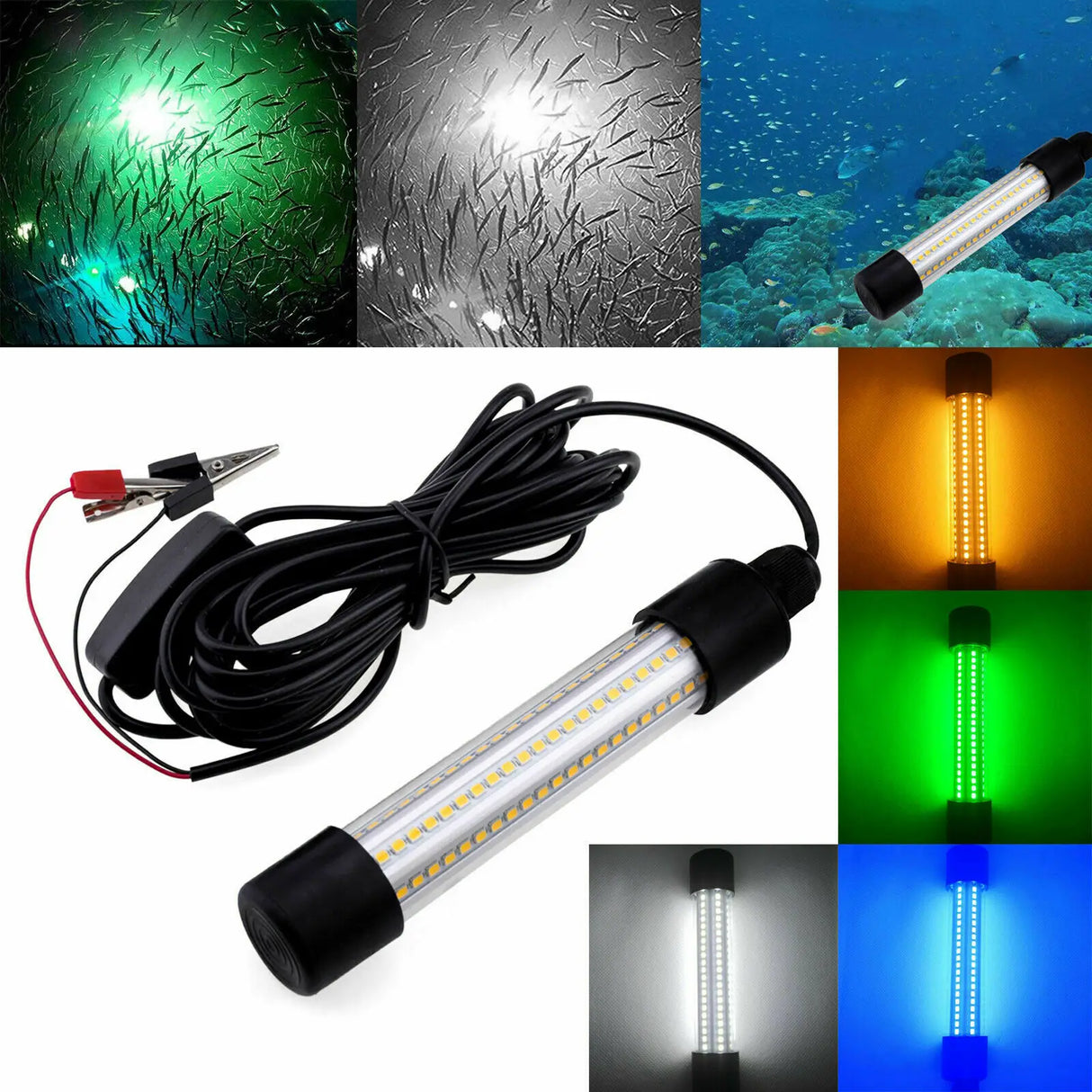 20W Underwater Submersible Fishing Light 12V-24V - 126 LED Green Lure Finder Lamp