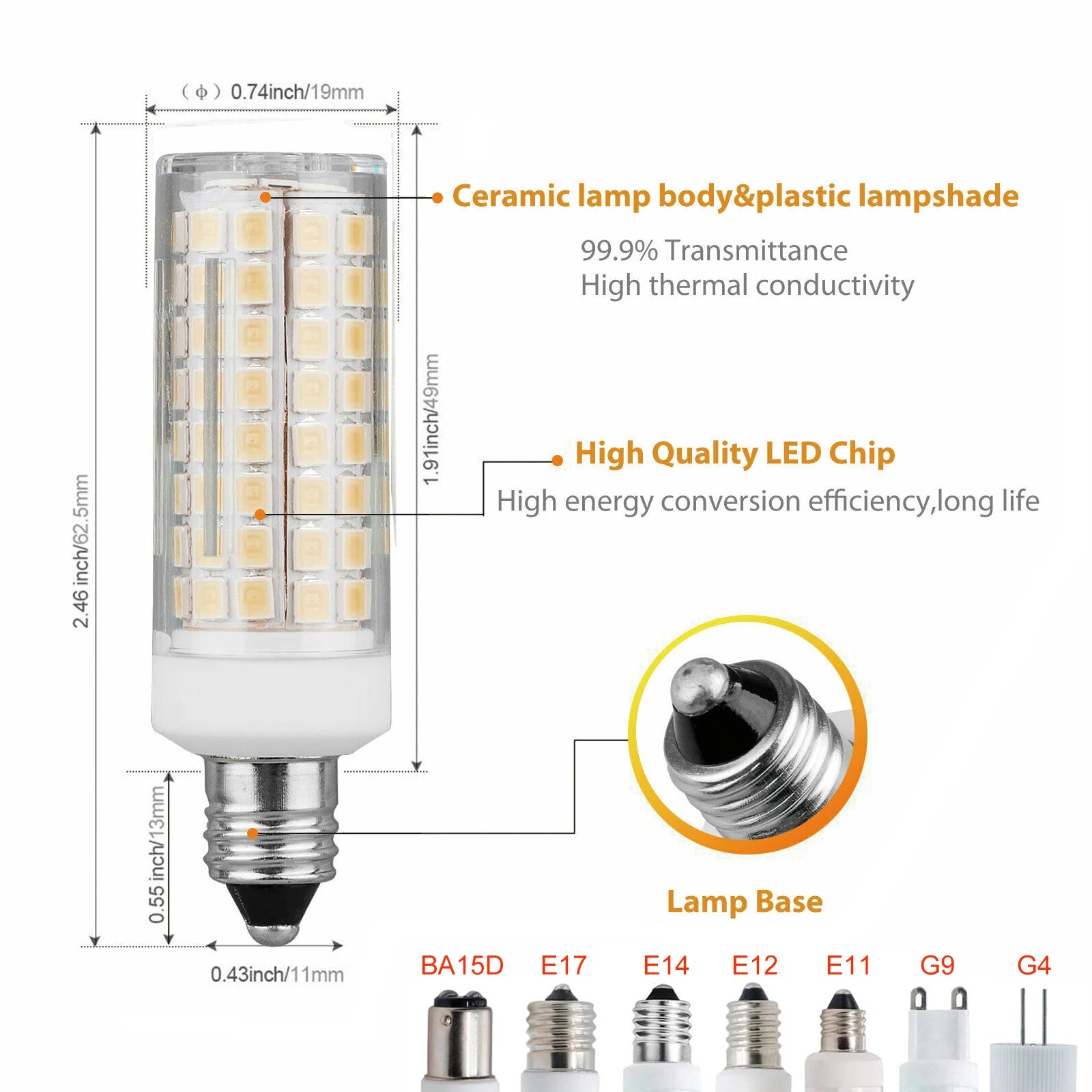 G4 G9 BA15D E11 E12 E14 E17 Dimmable LED Lights Mini 102 LEDs Corn Bulbs 9W Replace 80W Halogen Lamps 220V 110V for Home House