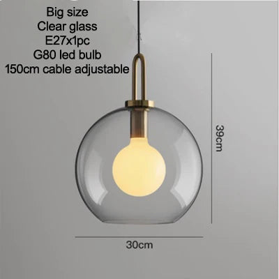 Smoke Grey  Sphere glass hanging lamp Transparent Cylindrical Edison glass pendant lighting Simple lines pendant lamp droplight