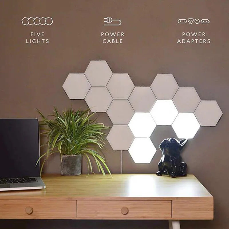 Helios Touch Magnetic Modular Honeycomb LED Wall Lights (EU/US/UK Plug) - Creative Quantum Hexagon Touch-Sensitive Light Panels for Bedroom