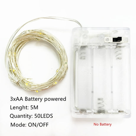 Led Strings Garland Fairy Lights Copper Wire 1M 2M 5M10M Battery Lighting Garland for Christmas Bedroom Wedding Party Decoration