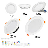 Smart RGB+CCT LED Downlight - Dimmable Color Changing Ceiling Panel (6W-25W)