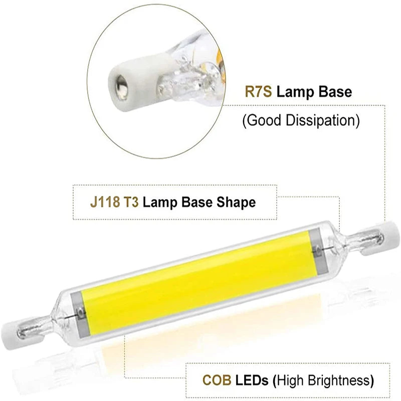 R7S LED COB Bulb Light 78mm 118mm Glass Tube High Power AC110V 220V Home Replace Halogen Lamp