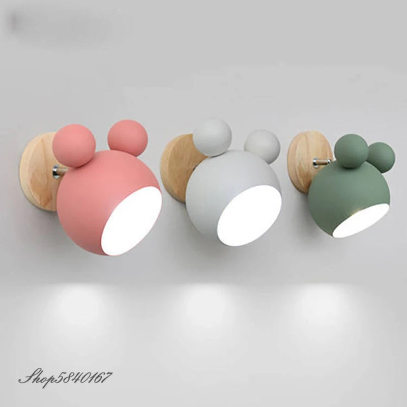 Nordic Wall Lamp Aluminum Mickey Sconce for Children Bedroom lights Modern Indoor Wall Light Fixtures E27 Creative Luminaire