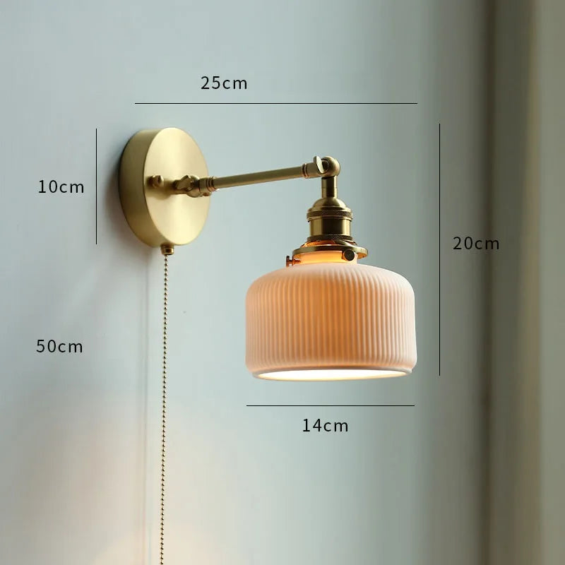 IWHD Flower Glass Copper Wall Lamp Sconce Pull Chain Switch LED Bedroom Bathroom Mirror Stair Light Nordic Modern Wand lamp