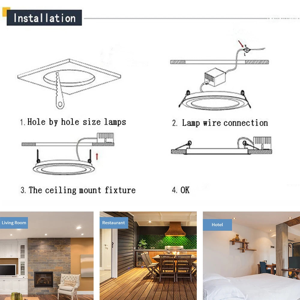 Indoor Lighting LED Downlight Ultra-Thin Ceiling Ceiling Flat Panel Light Flush Mount Ceiling Light Round LED Panel Downlight