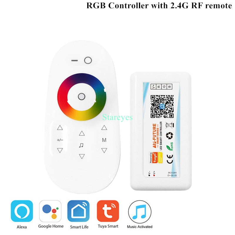 Wi-Fi Smart Controller Tuya Alexa Google Home Voice DC5-24V Single color Dimmer CCT RGB RGBW RGBCCT 5 in 1 LED Strip APP 2.4G RF