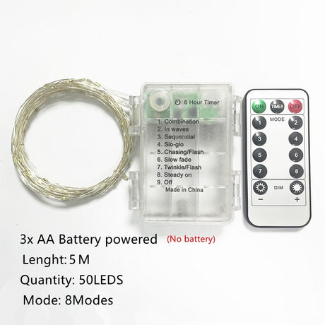 Led Strings Garland Fairy Lights Copper Wire 1M 2M 5M10M Battery Lighting Garland for Christmas Bedroom Wedding Party Decoration