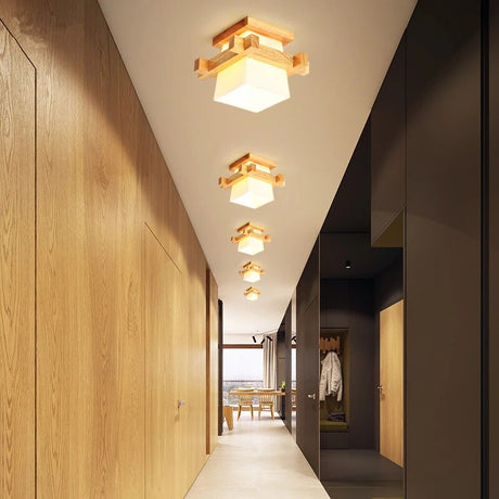 Japanese Warmly Home Cottage Tatami Wood Ceiling Lamp Led With Glass Lampshade Corridor Hallway Balcont E27 Modern Ceiling Light