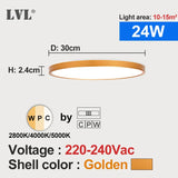 Modern LED Ceiling Light - Wood Grain & Gold 3-Color Home Lighting