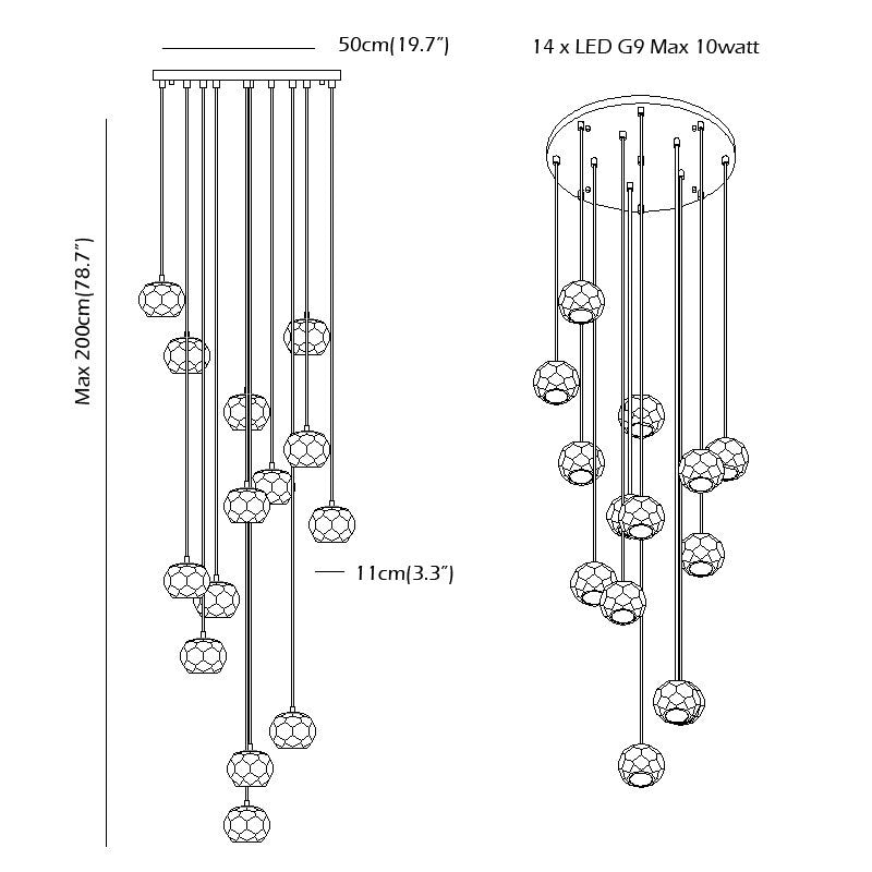 Nordic Luxury Chandelier Stair Lighting Crystal Pendant Light for Kitchen Restaurant Villa G9 Bulb