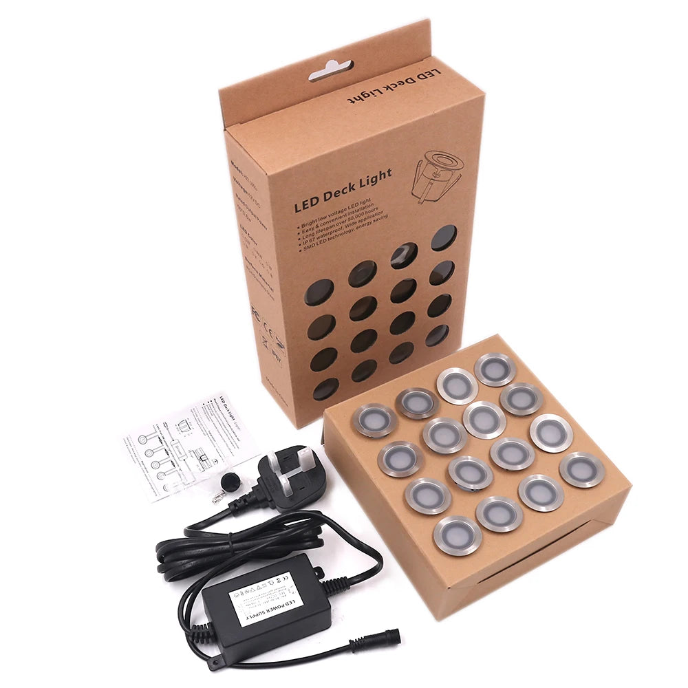 16-Pack LED Deck Light Kit 12V - IP67 Waterproof Underground Garden Landscape Lamp