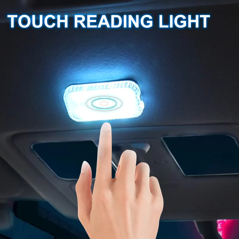 LED Touch Light Mini Wireless Car Interior Lighting Auto Roof Ceiling Reading Lamp for Door Foot Trunk Storage Box USB Charging