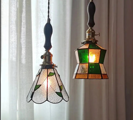 Retro Pastoral Pendant Lamp Stained Glass Hanging Lamp Nordic Bedside Bedroom Bar Restaurant Personalized Decorative Chandelier