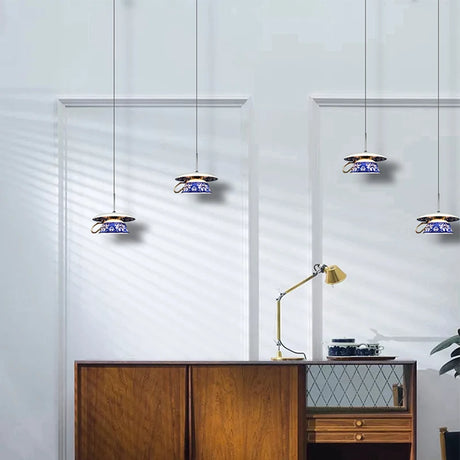 Chinese Style Blue Flower Cup Pendant Lights Dining Room Hanging Lamp Kitchen Indoor Lighting Fixtures Home Decors Loft Luminaire