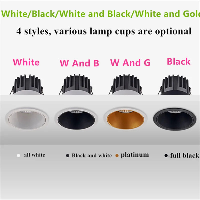 Dimmable COB chip LED Downlights 9W 12W 15W 20W LED Ceiling Lamp Spot lights Background Lamp Indoor Lighting