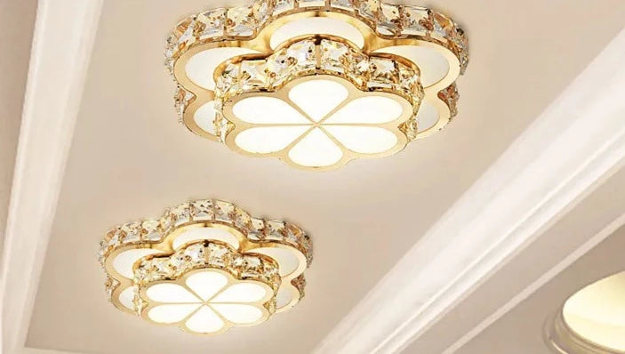 Fashion Flower Crystal LED Aisle Ceiling Chandelier Lamps Gold Plat fonier For Corridor Lustre Corridor Balcony Entrance lighting