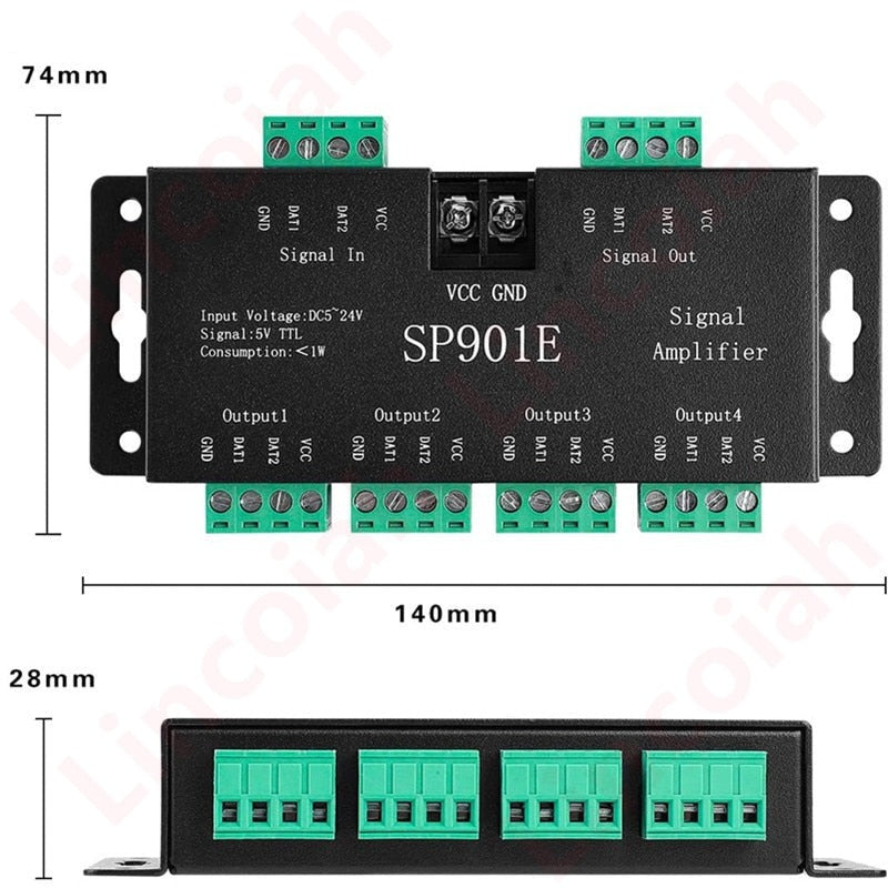 Signal Amplifier Repeater for WS2812B WS2811 WS2813 RGB Addressable LED Pixel Strip Programmable Matrix Panel Light