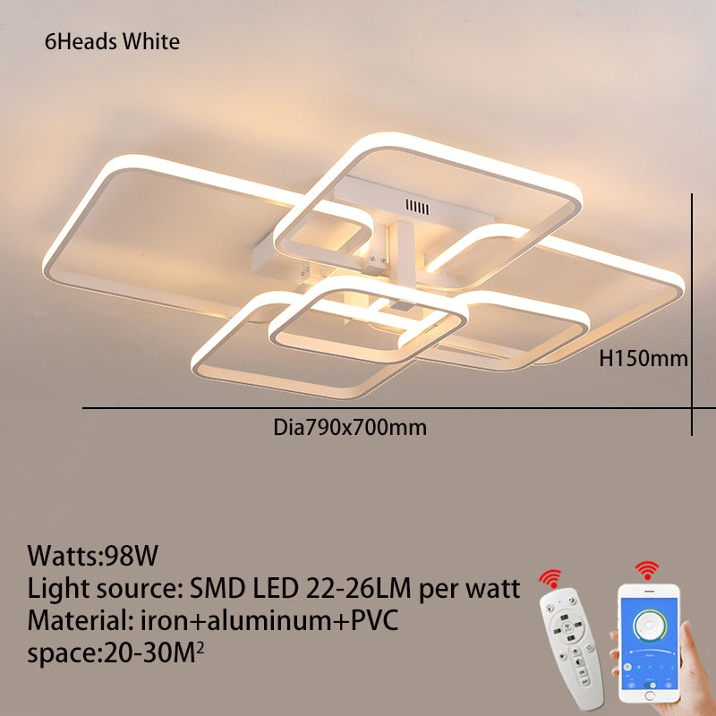 Modern Led Chandelier For Living Room Bedroom White/Black Rectangle Acrylic Aluminum kitchen Ceiling Chandeliers AC85-265