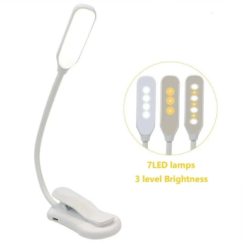 USB Rechargeable Adjustable LED Book Light With Goosenecks Clip 7 LEDs Flexible Night Reading Desk Lamp Table Read Night Light