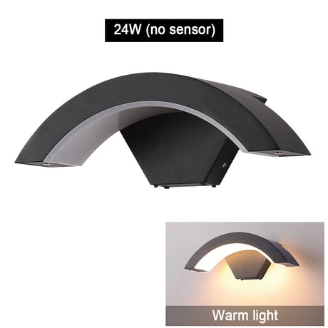18/24W Modern PIR Motion Sensor Curved Led Wall Lamp Outdoor Waterproof IP65 Front Door Garden Porch Sconce Induction Wall Light
