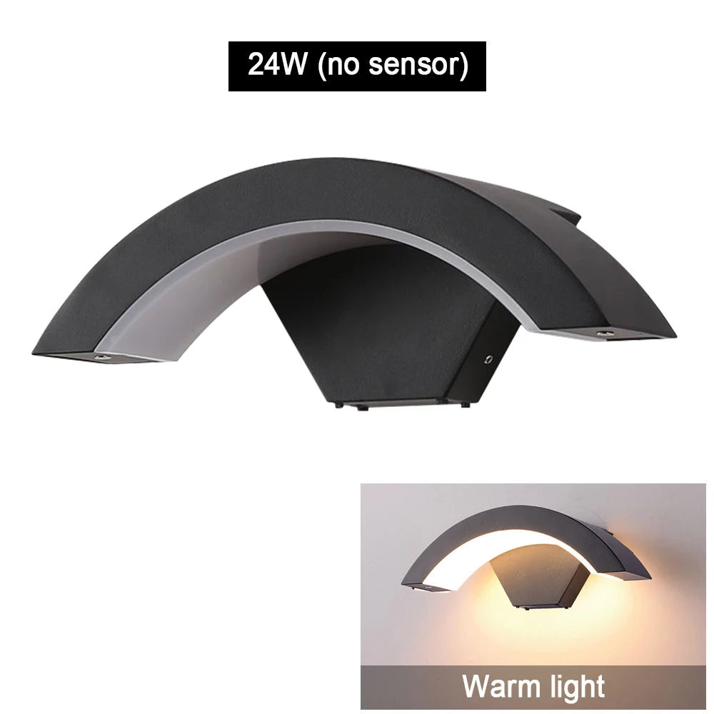 18/24W Modern PIR Motion Sensor Curved Led Wall Lamp Outdoor Waterproof IP65 Front Door Garden Porch Sconce Induction Wall Light