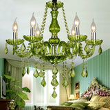 Luxury Green Crystal Chandelier - Vintage E14 Candle Pendant Light