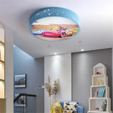 Cartoon Car Round LED Ceiling Light (Dimmable with Remote) - Modern Flush Mount Ceiling Lamp Fixture for Kids Bedroom, Nursery, Playroom & Corridor
