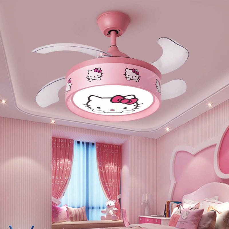 Modern children bedroom decor led invisible ceiling fan light lamp living dining room ceiling fans with lights remote control