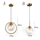 Nordic restaurant single head metal ring pendant lights modern living room bedroom bedside glass ball hanging lamp