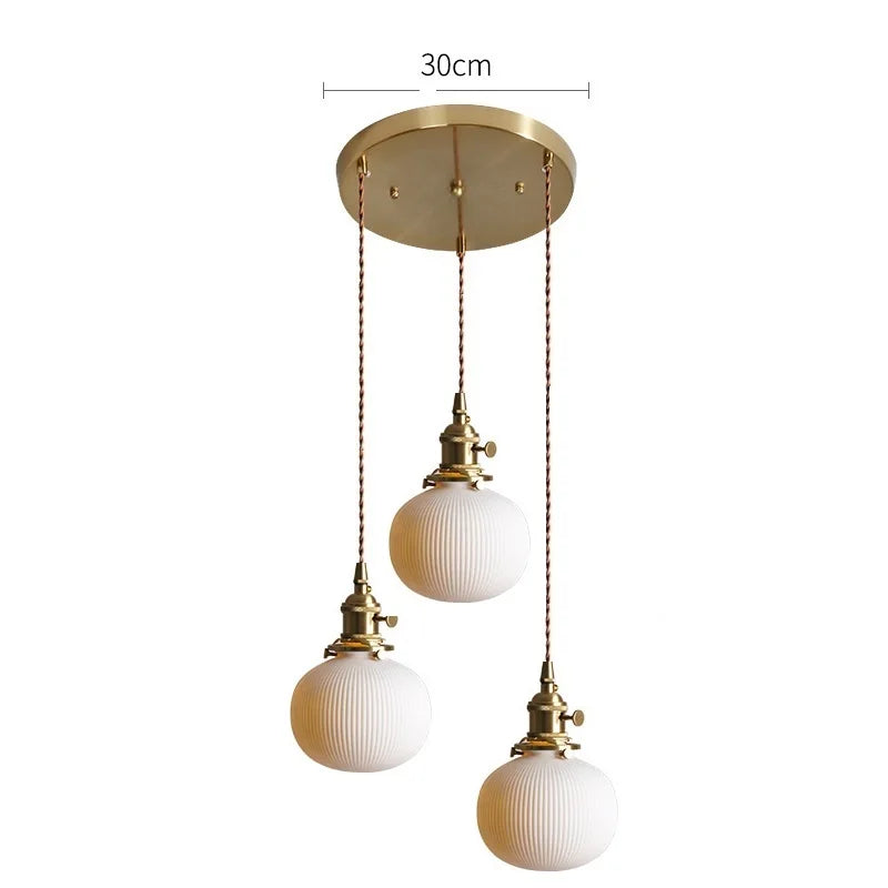 Nordic White Ceramic LED Pendant Lights Fixtures Knob Switch For Bedroom Dinning Living Room Modern Copper Hanging Lamp