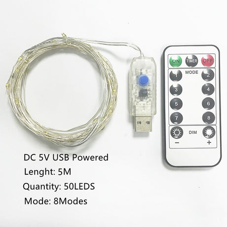 Led Strings Garland Fairy Lights Copper Wire 1M 2M 5M10M Battery Lighting Garland for Christmas Bedroom Wedding Party Decoration